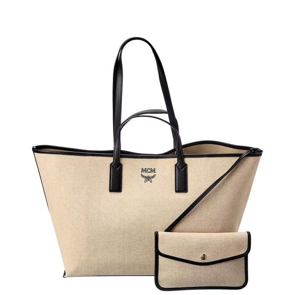 Mcm Monogram Canvas & Leather Tote, Black - Picture 2 of 4